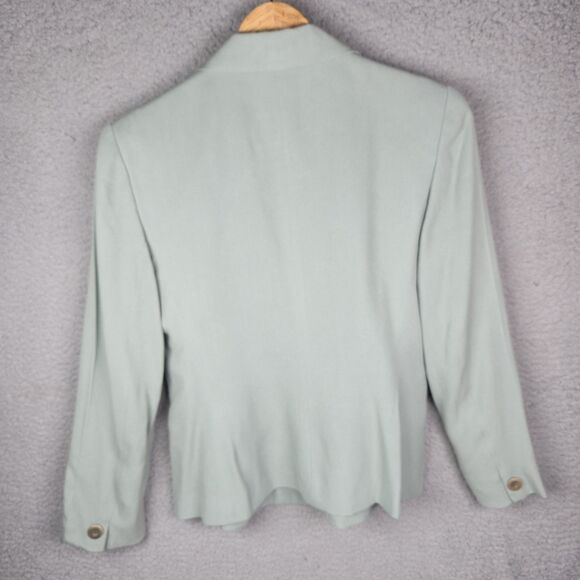 Rena Rowan Womens Silk Blazer Jacket 6P Green Double Breasted Classic Trendy - Picture 2 of 14